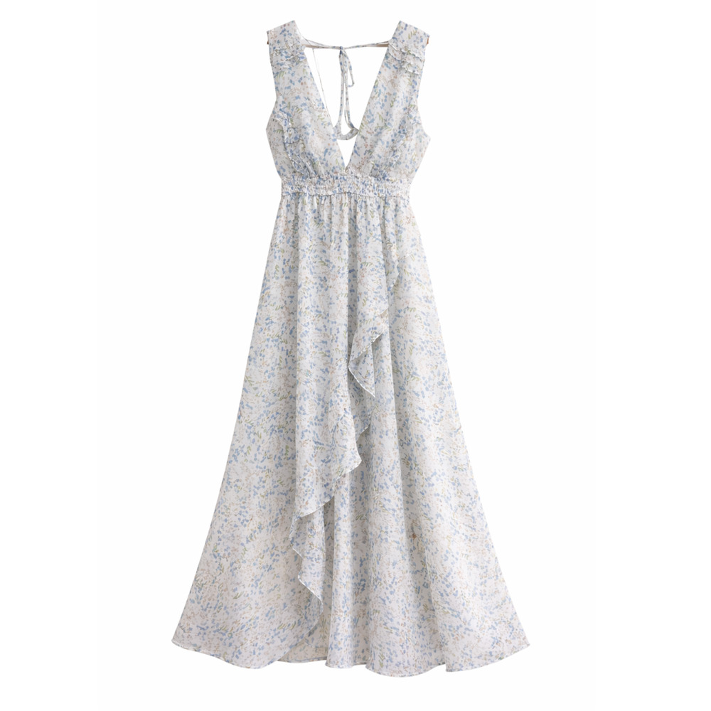 Storia Maxi Dress Size L Floral Fairy V Neck Tiered Ruffle Romantic Cottagecore